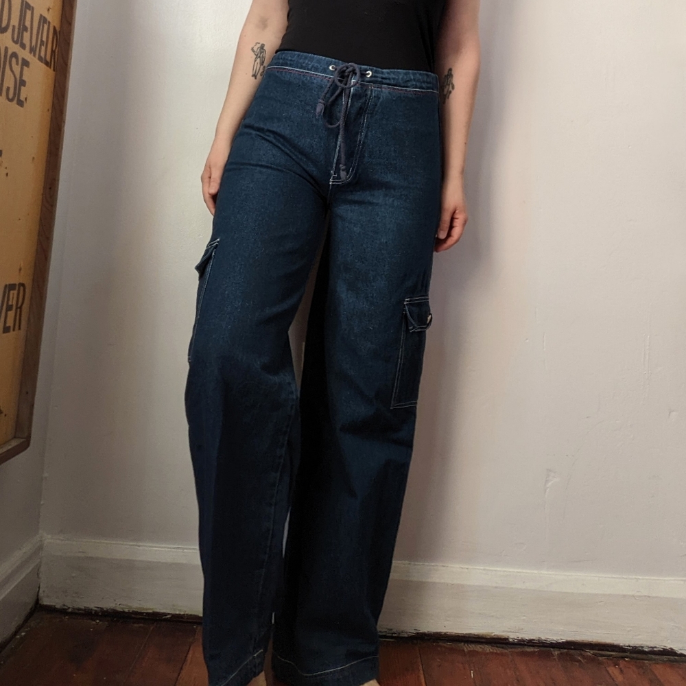Wide Leg Cargo Drawstring Waist Jeans by Lazer - Picture 4 of 9